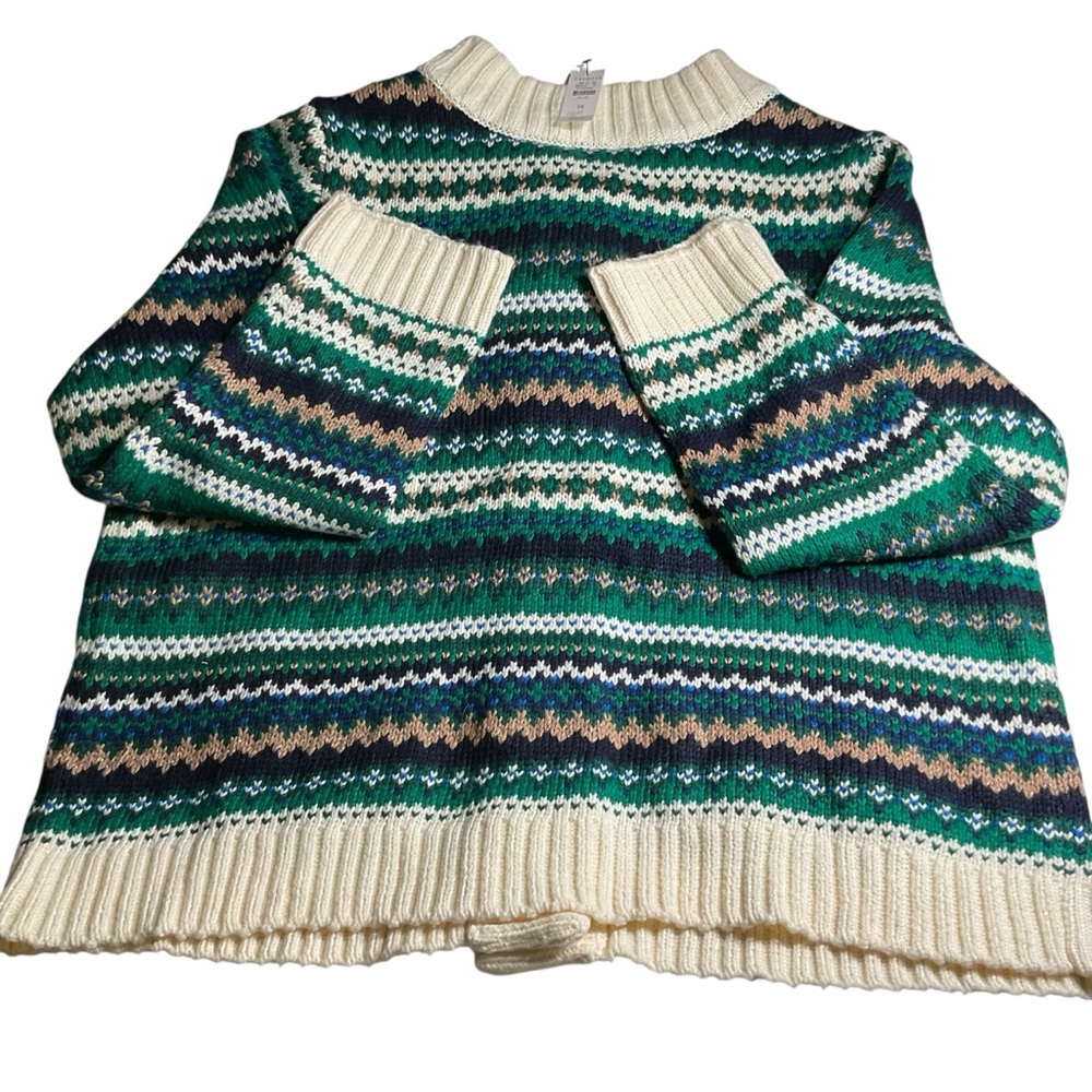 Talbots Fair Isle style green/cream/blue/tan striped Cardigan. 1X. NWT - Picture 6 of 14